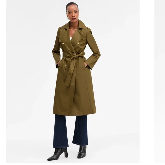 INC International Concepts Olive Double-Breasted Trench Coat size Medium - Picture 2 of 4